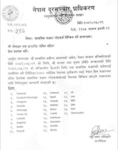 नेपालमा २४ सामाजिक सञ्जाल बन्द हुने, प्राधिकरणको निर्णय सार्वजनिक